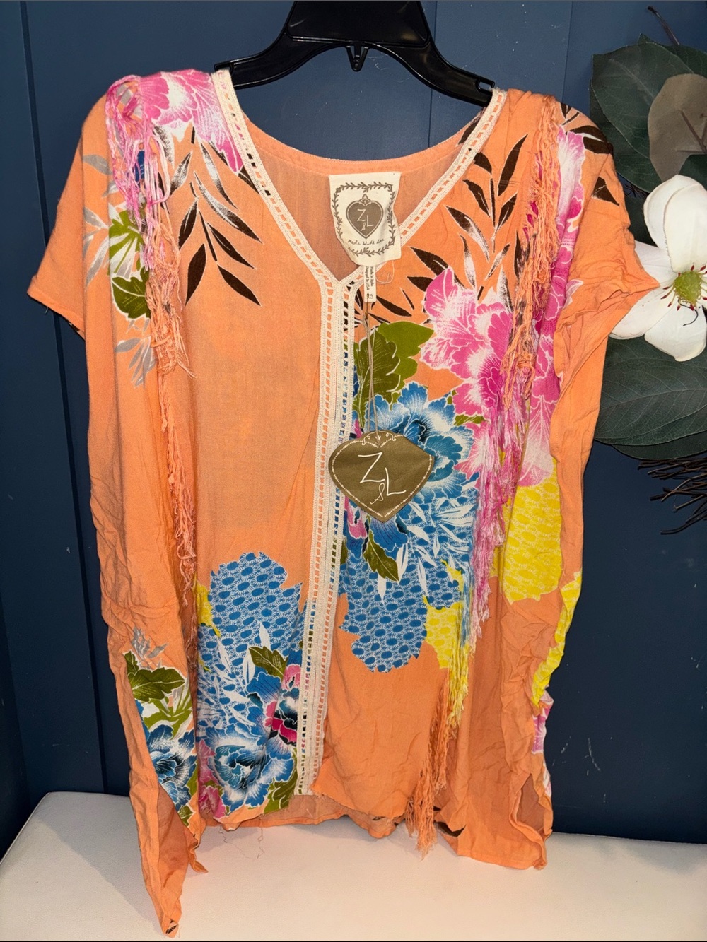 Bright Orange Floral Fringe Women's Tunic by Z&J OVERSIZED & NWT ❗️
